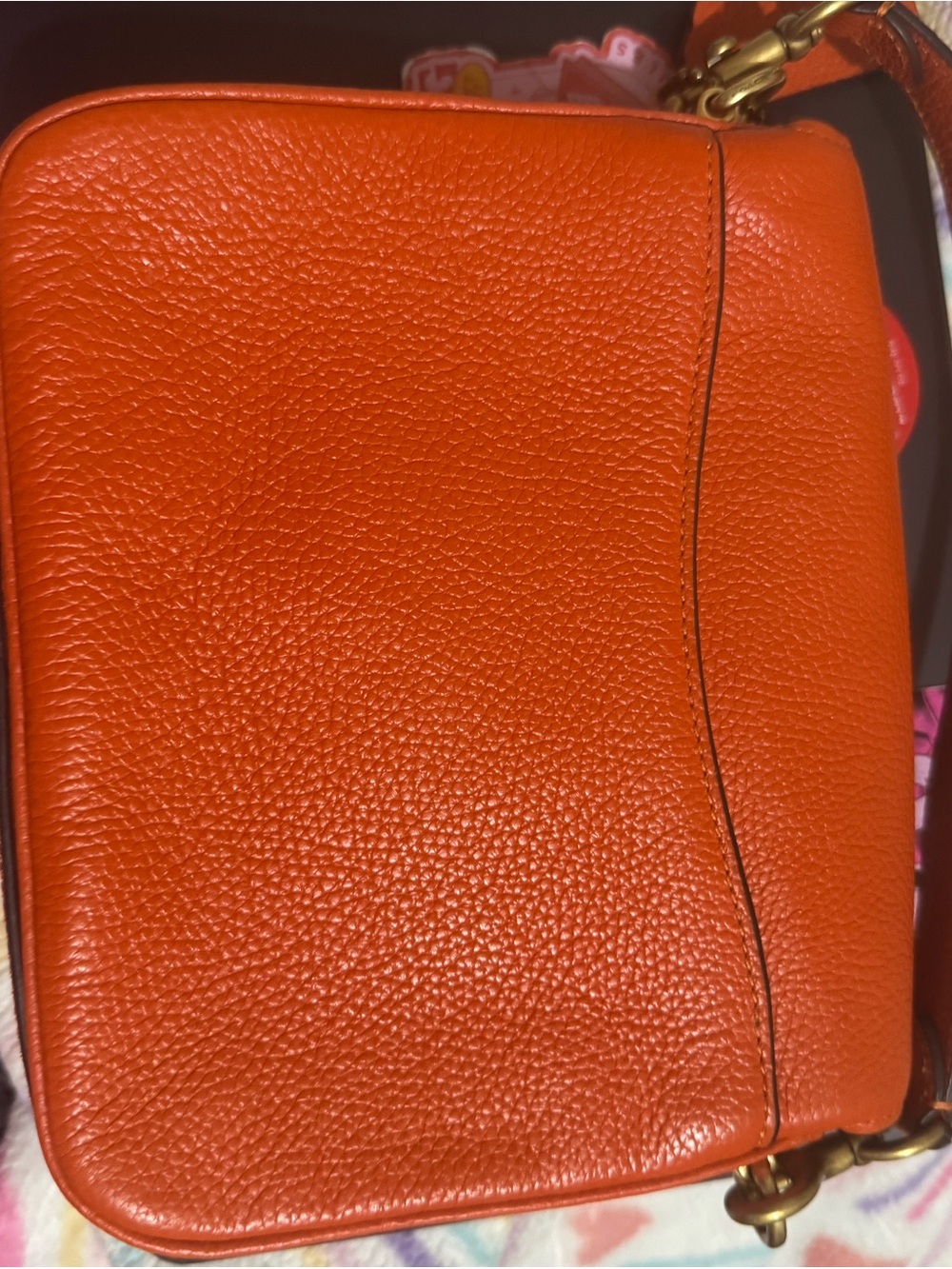 Coach Orange Pebbled Leather Crossbody with Gold Hardware - Picture 4 of 11